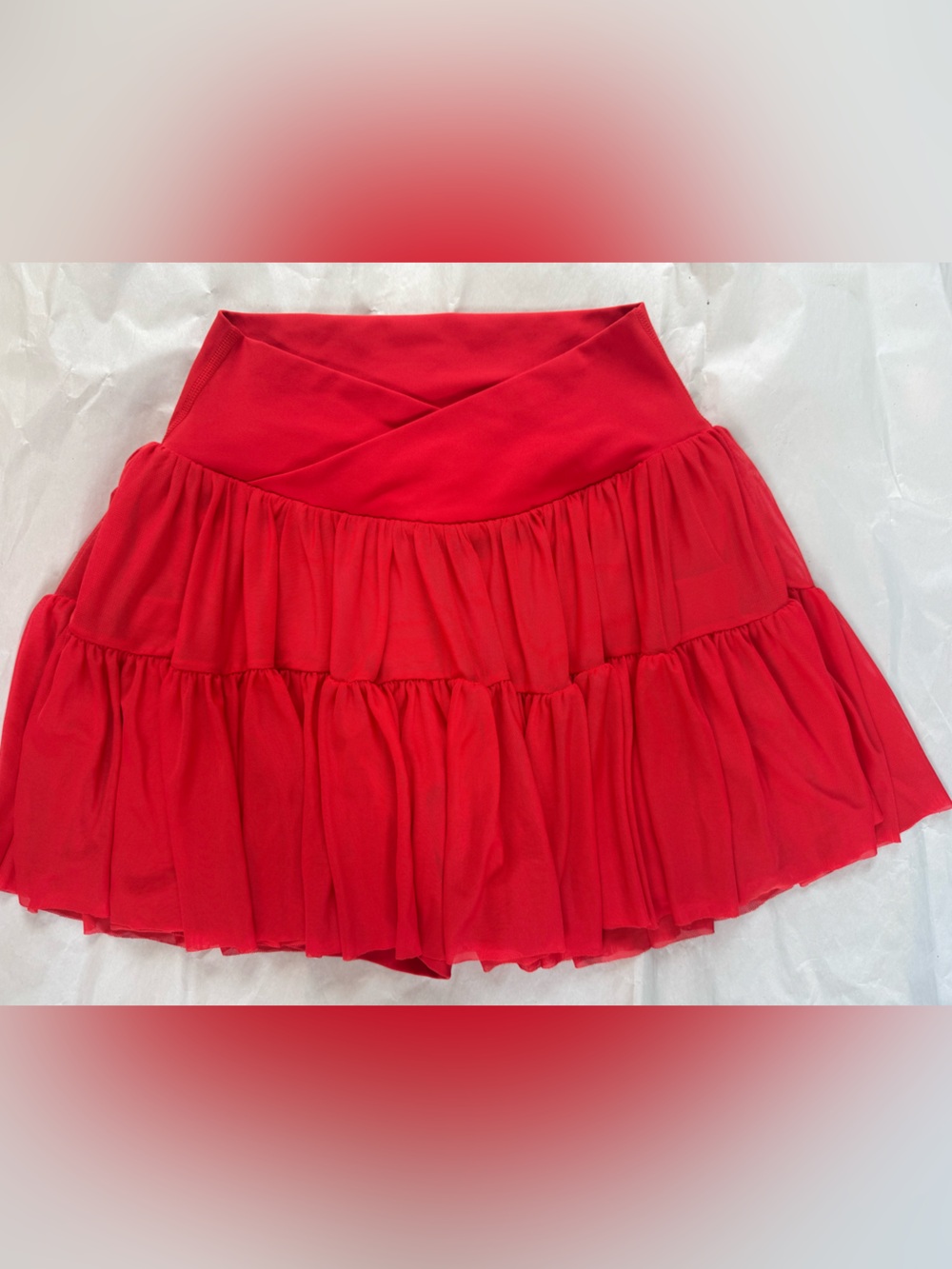 Red Tiered Cross-Waist Mini Skirt